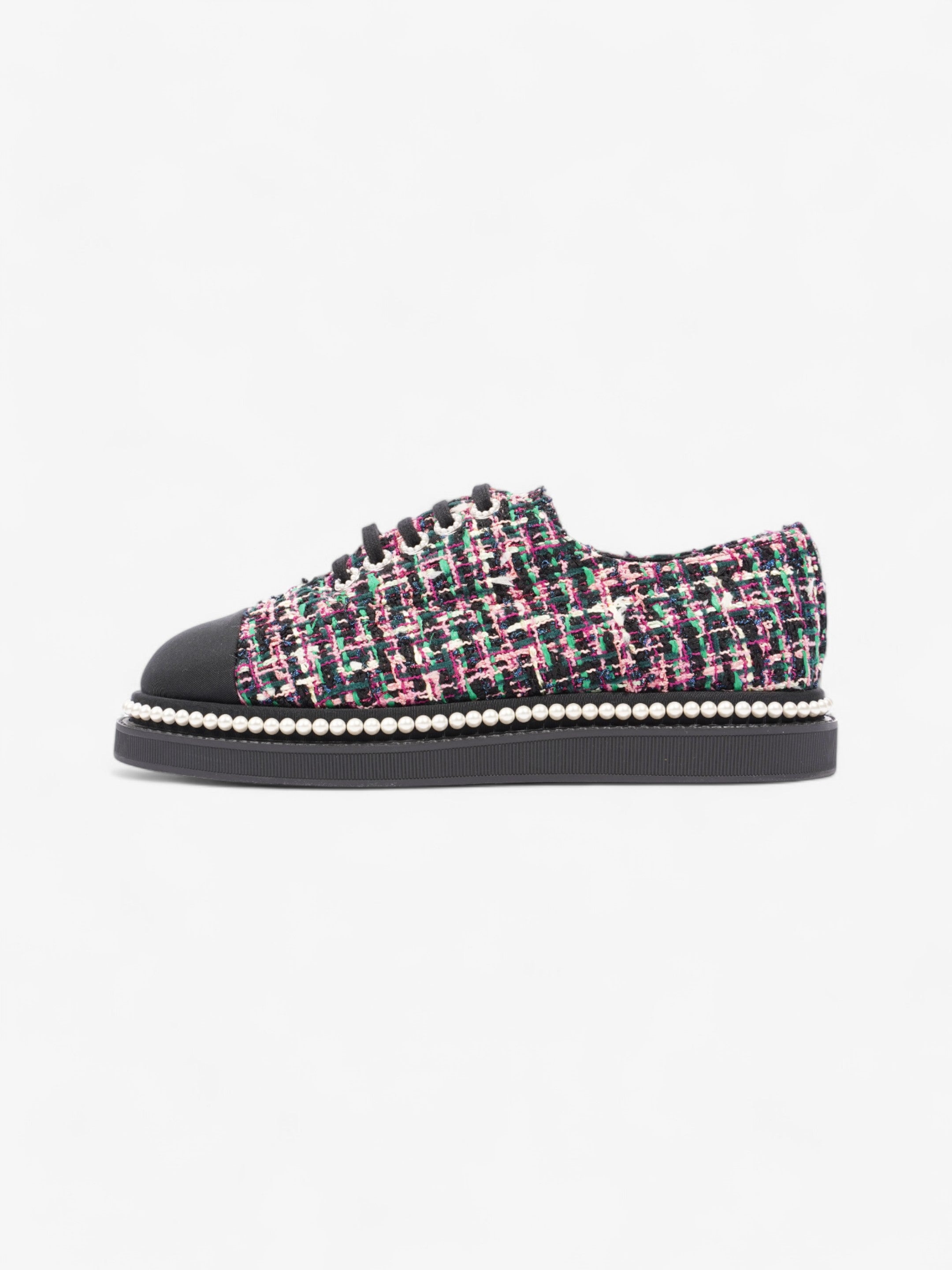 Chanel Tweed Faux Pearl Lace Up Multicolour  / Black Tweed EU 39.5 UK 6.5