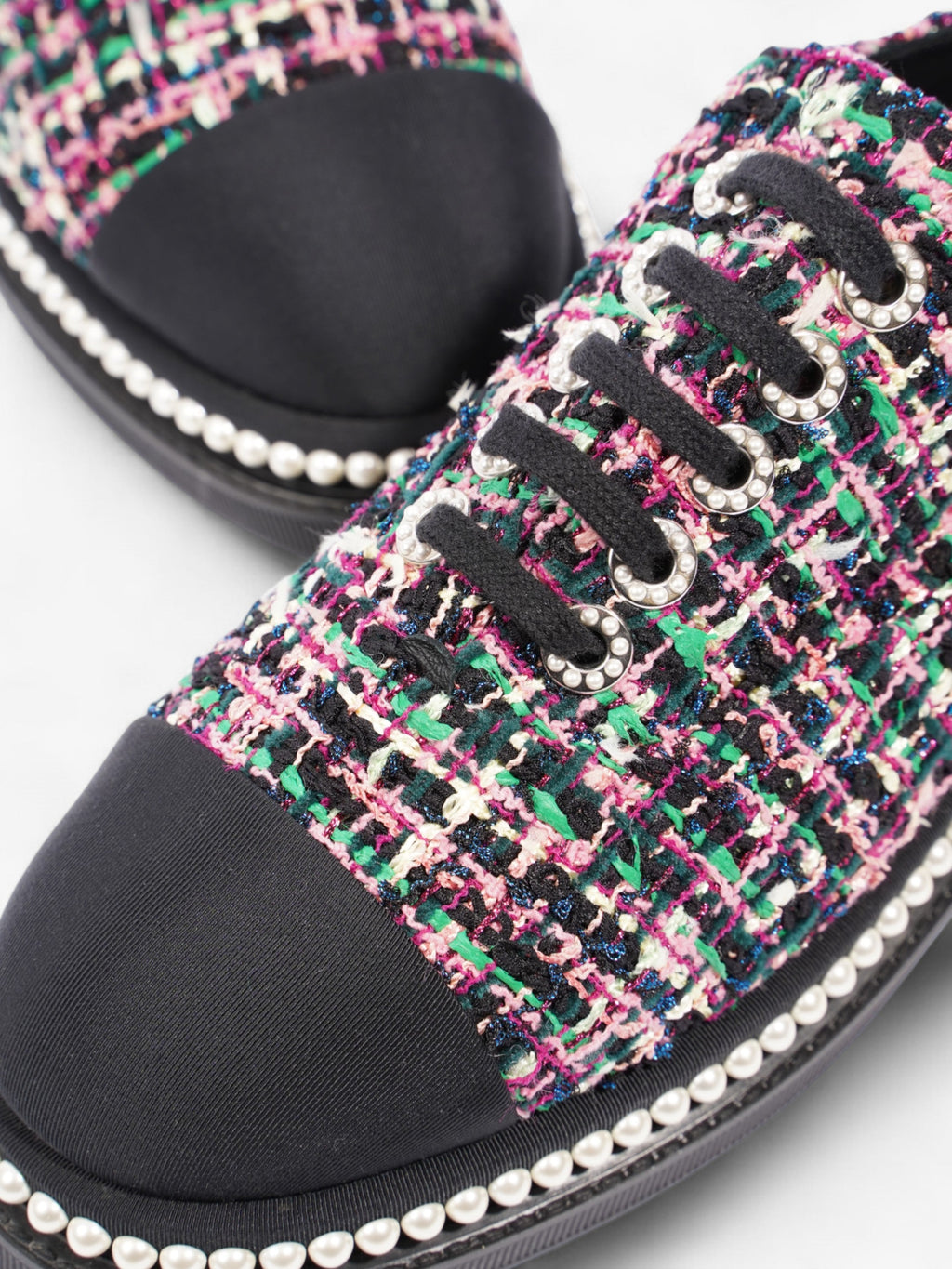 Chanel Tweed Faux Pearl Lace Up Multicolour  / Black Tweed EU 39.5 UK 6.5