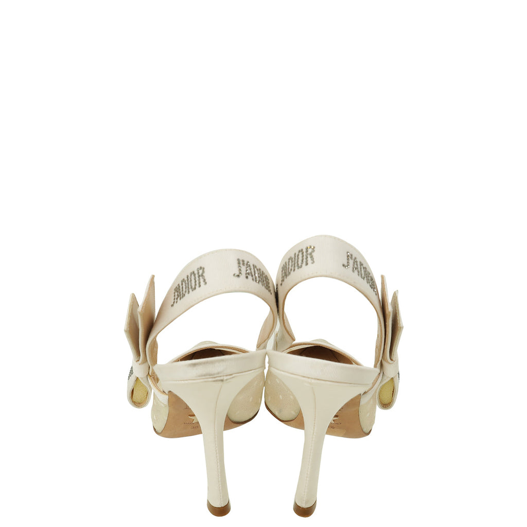 Christian Dior White Plumetis Mesh Crystal JÁdior Slingback Pumps 38.5