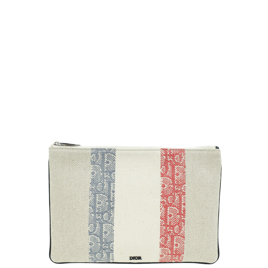Christian Dior Tricolor Oblique Stripe Zip Pouch