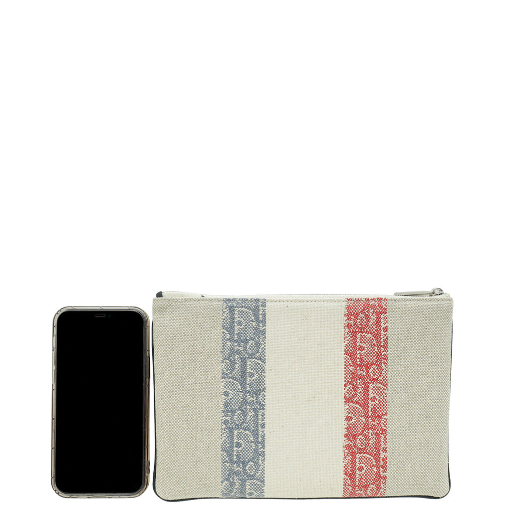 Christian Dior Tricolor Oblique Stripe Zip Pouch