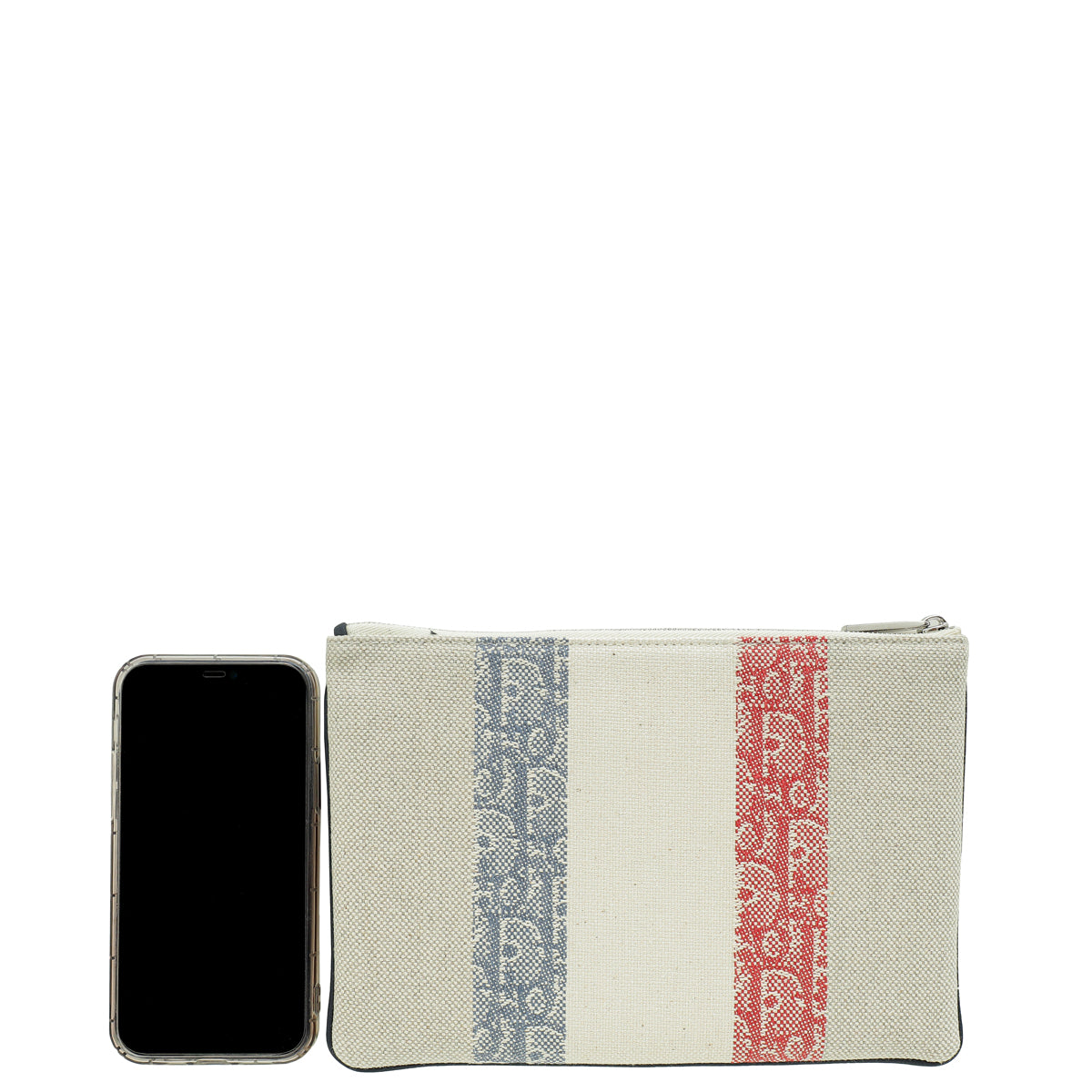Christian Dior Tricolor Oblique Stripe Zip Pouch