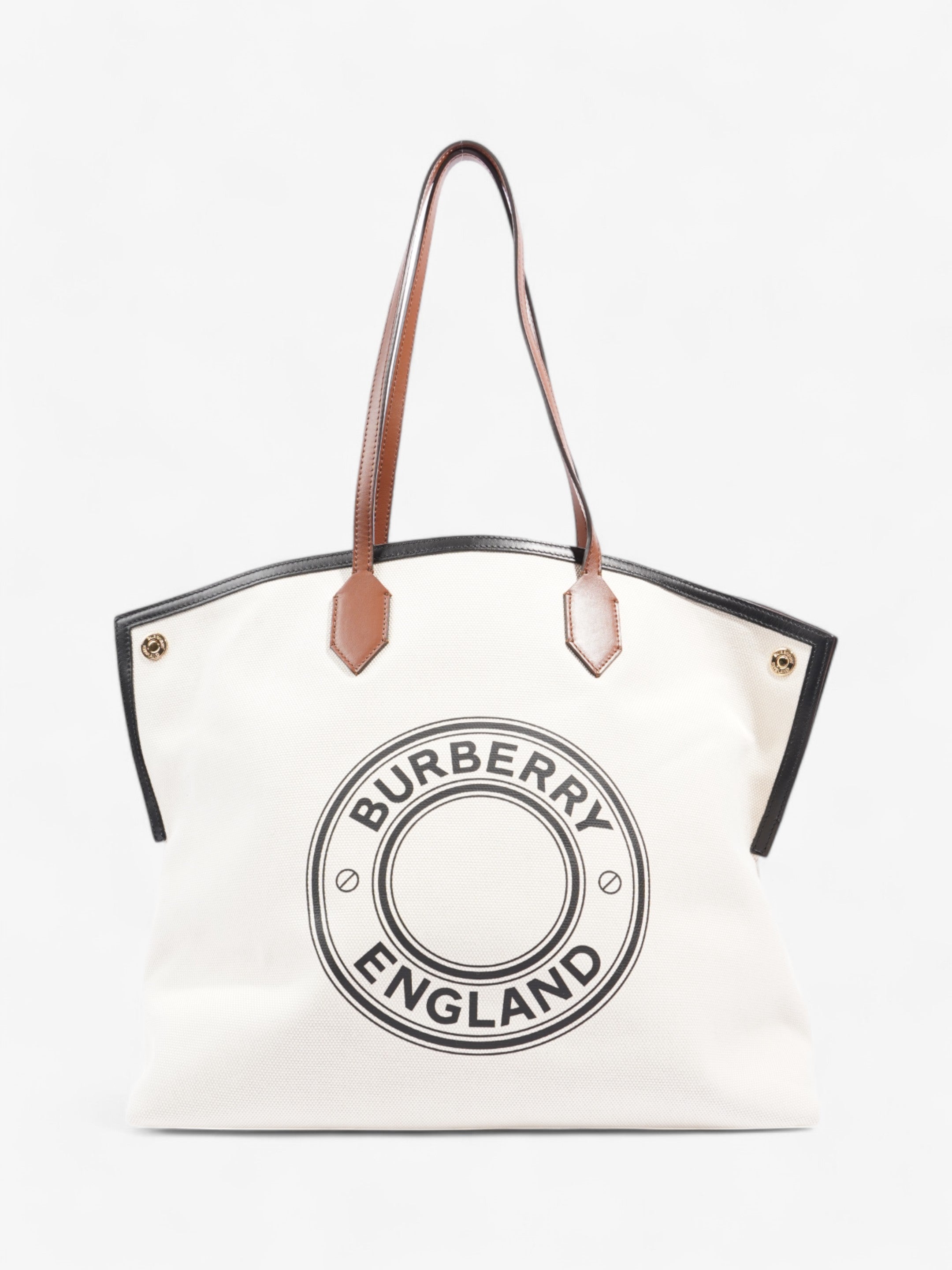 Burberry Society Tote White / Black / Brown Canvas Large