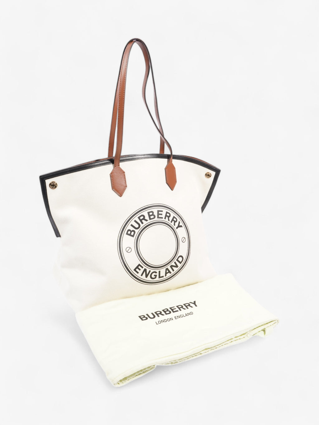 Burberry Society Tote White / Black / Brown Canvas Large