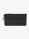 Christian Dior Lady Dior Card And Coin Wallet Black Lambskin Leather