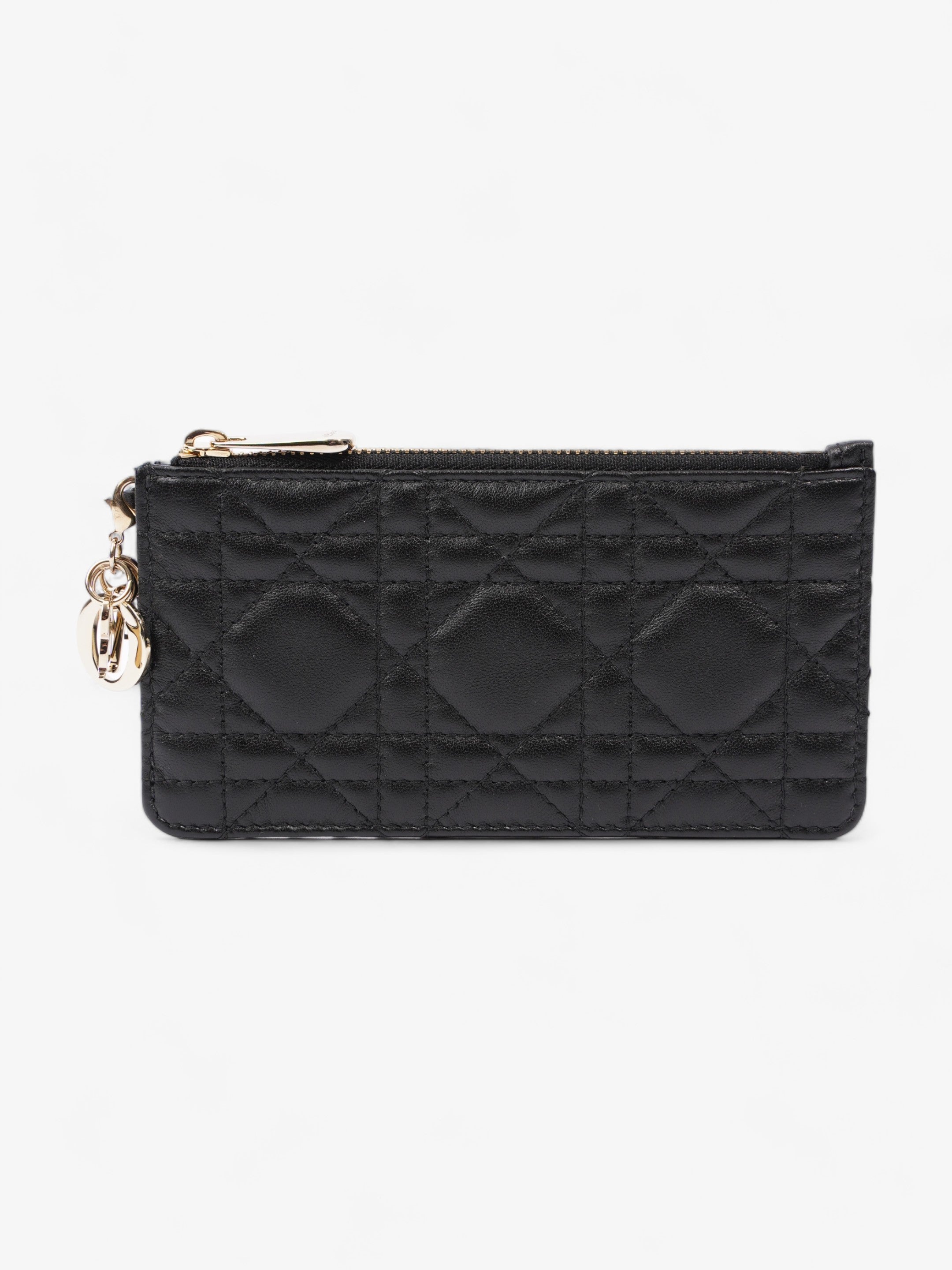 Christian Dior Lady Dior Card And Coin Wallet Black Lambskin Leather