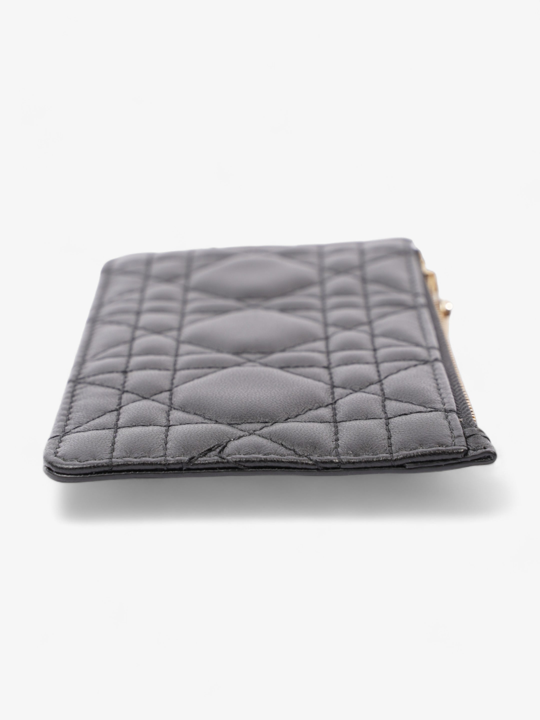 Christian Dior Lady Dior Card And Coin Wallet Black Lambskin Leather