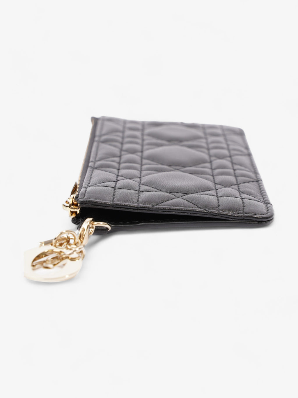 Christian Dior Lady Dior Card And Coin Wallet Black Lambskin Leather
