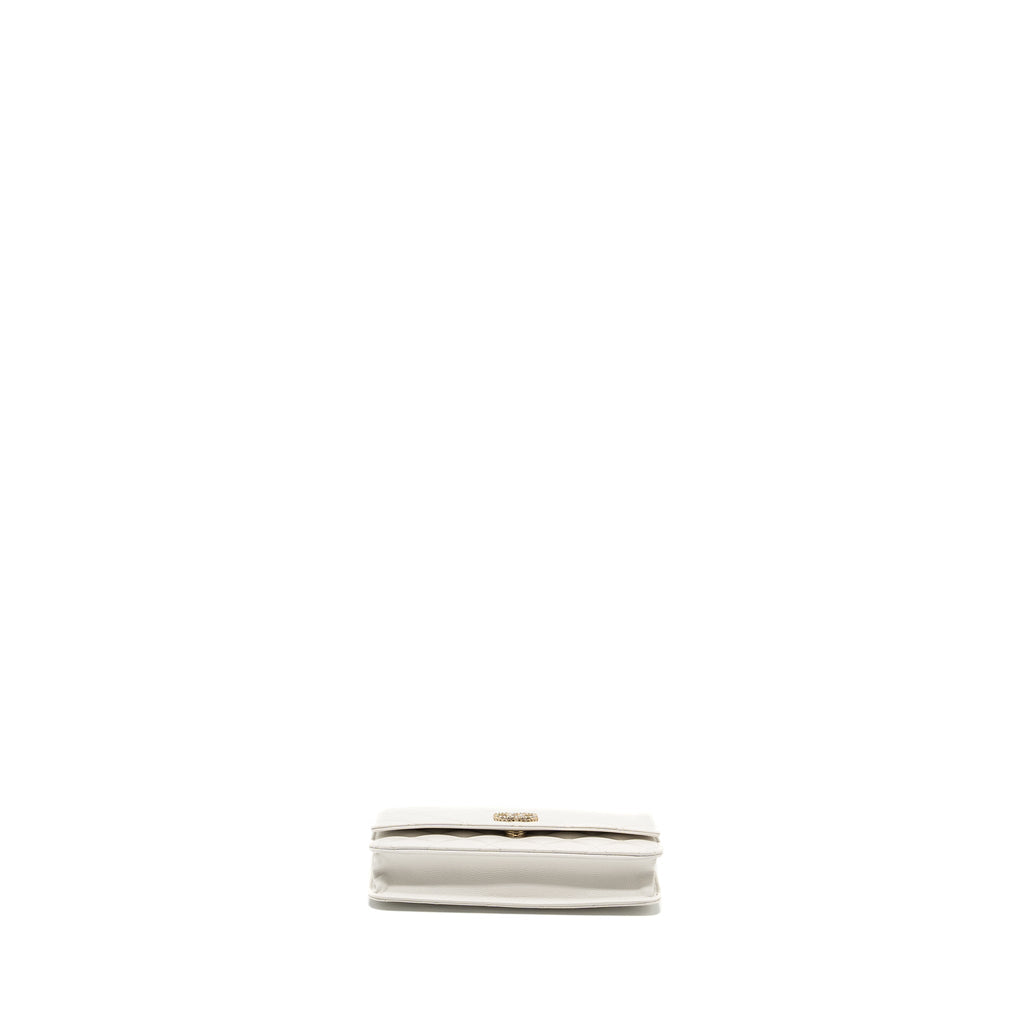Chanel Detail Crystal CC Logo Wallet On Chain Caviar White L(Microchip)