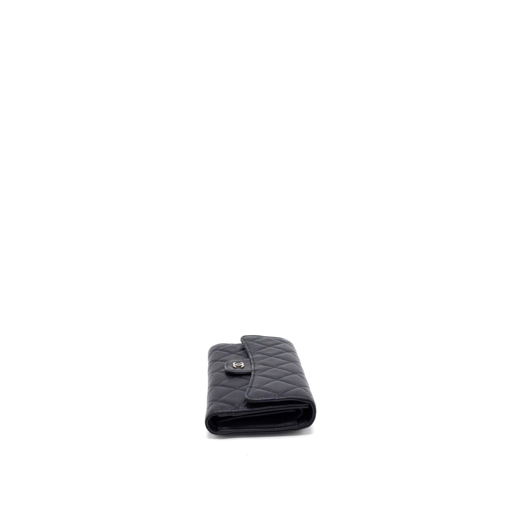 Chanel Classic Quilted Flap Long Wallet Caviar Dark Blue