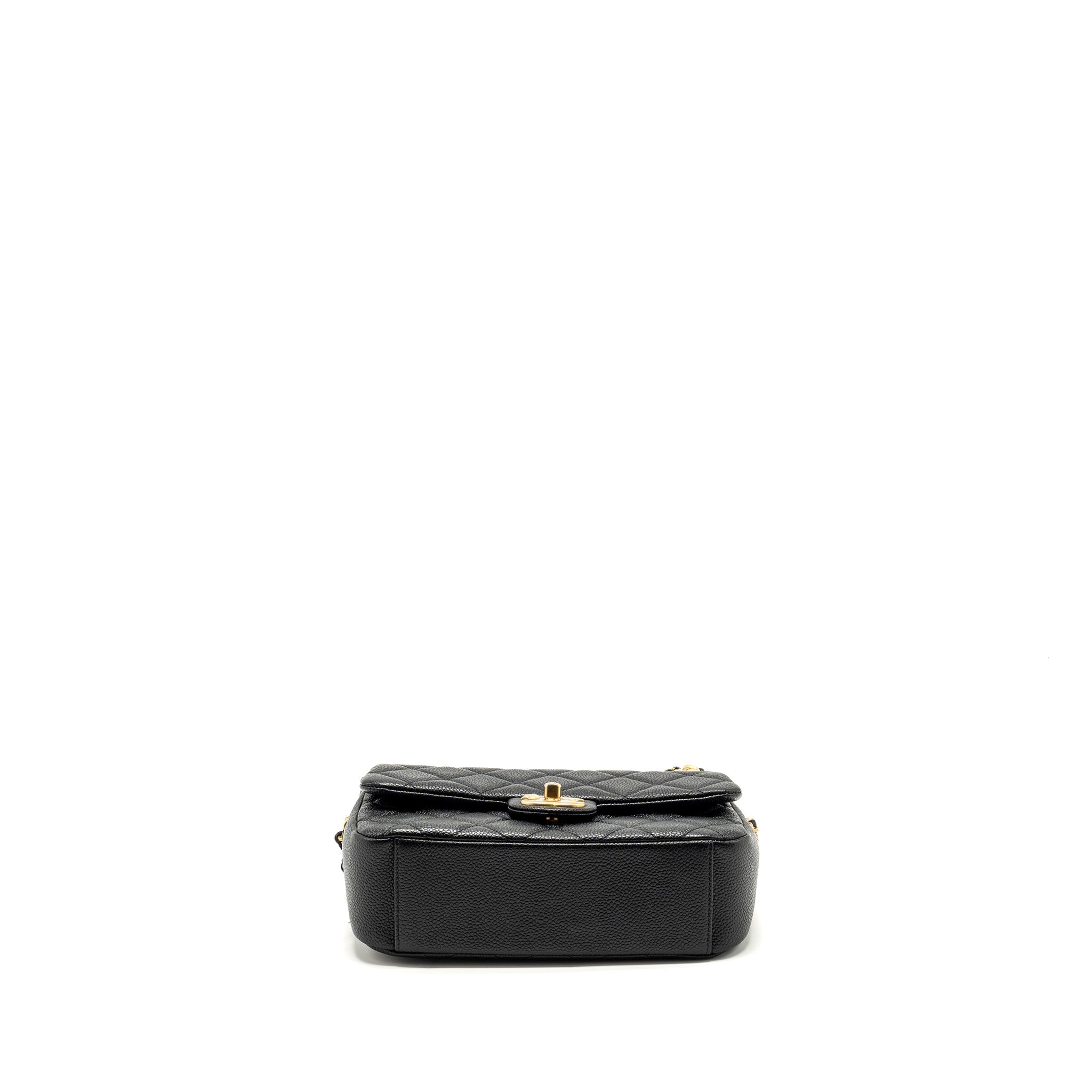 Chanel 21A Detailed Chains Flap Bag Caviar Black  (Microchip)