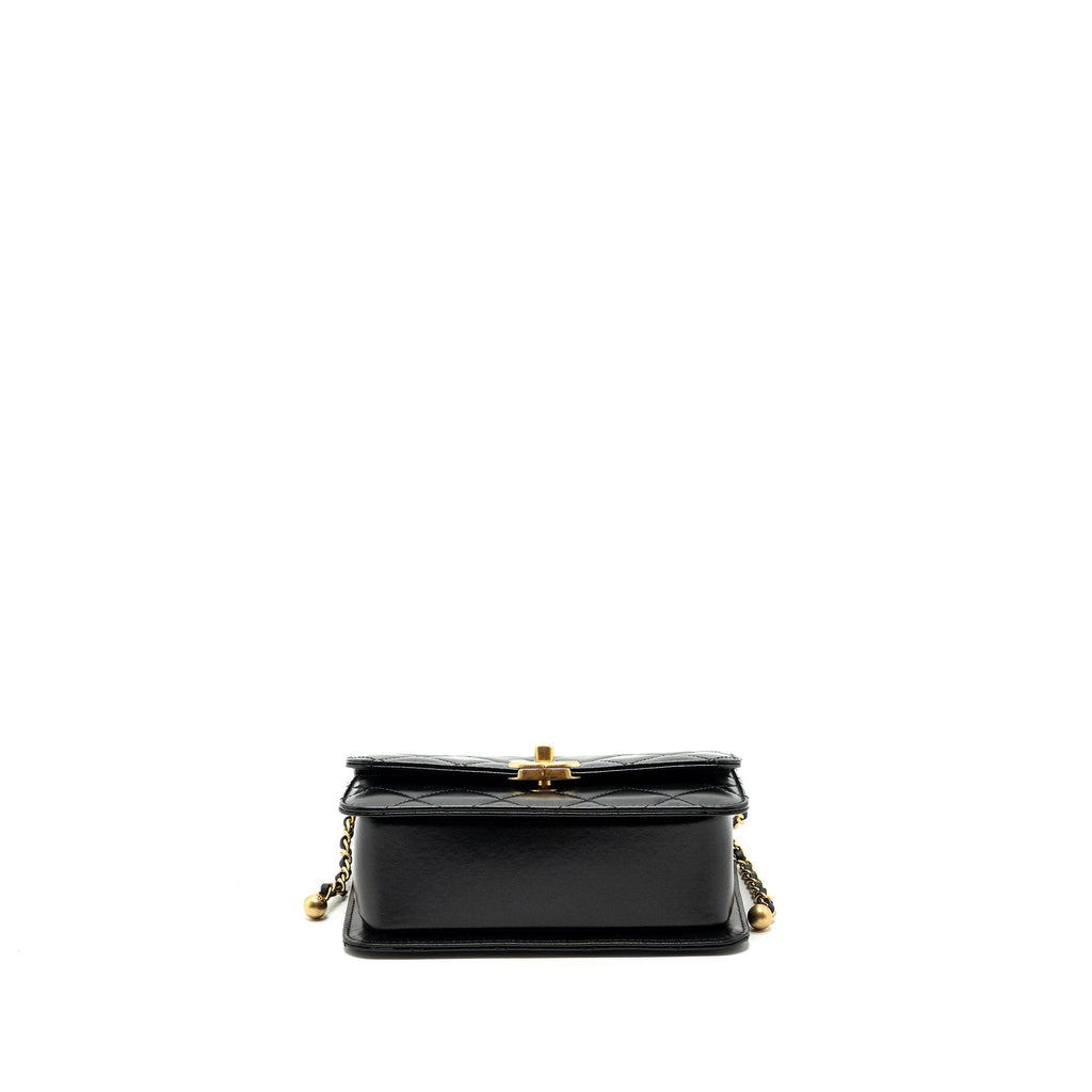 Chanel 24c Gold Crush Mini Flap Bag Calfskin Black  (Microchip)