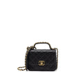 Chanel Top Handle Flap Bag Detailed Logo Goatskin Black