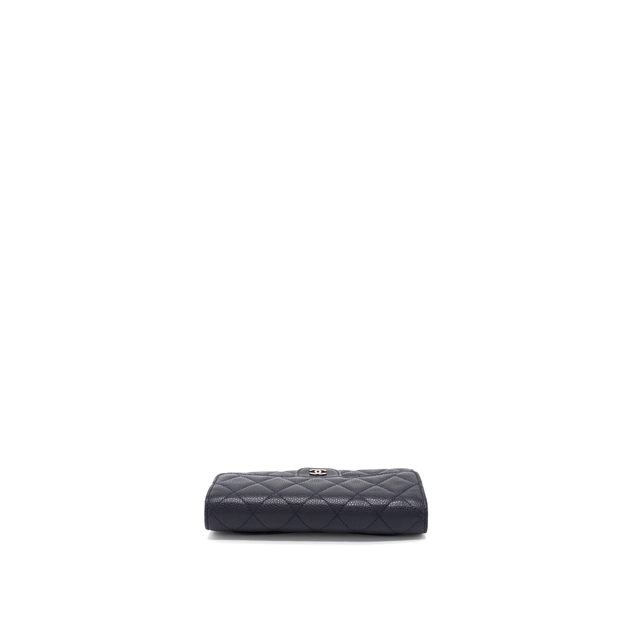 Chanel Classic Quilted Flap Long Wallet Caviar Dark Blue