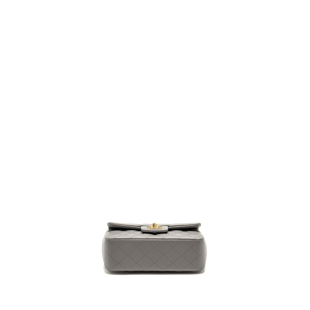 Chanel 22k Metal Top Handle Mini Rectangular Flap Bag Lambskin Grey  (microchip)