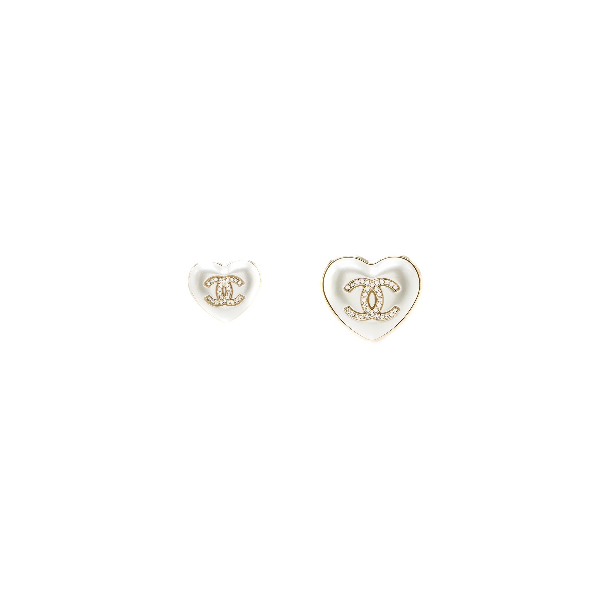 Chanel 21K 2 Pins Ivory Heart Brooch Pearl/Crystal L