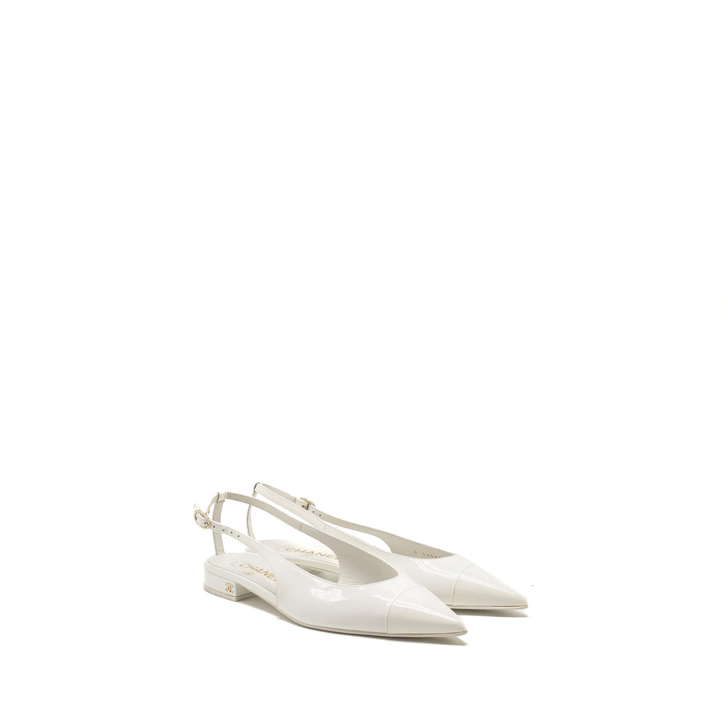 Chanel Size 39 23K Slingbacks Patent Calfskin White L