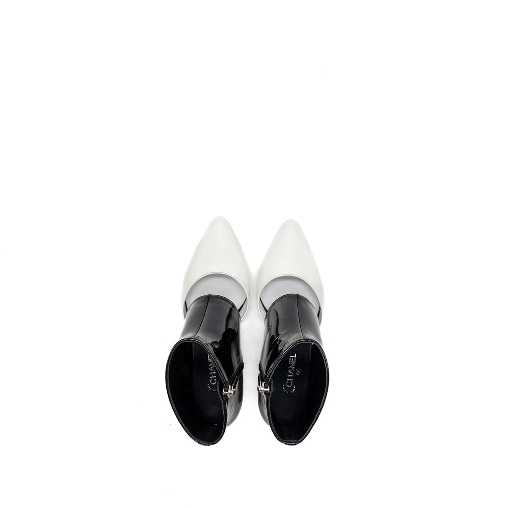 Chanel size 36 ankle boots patent black / white