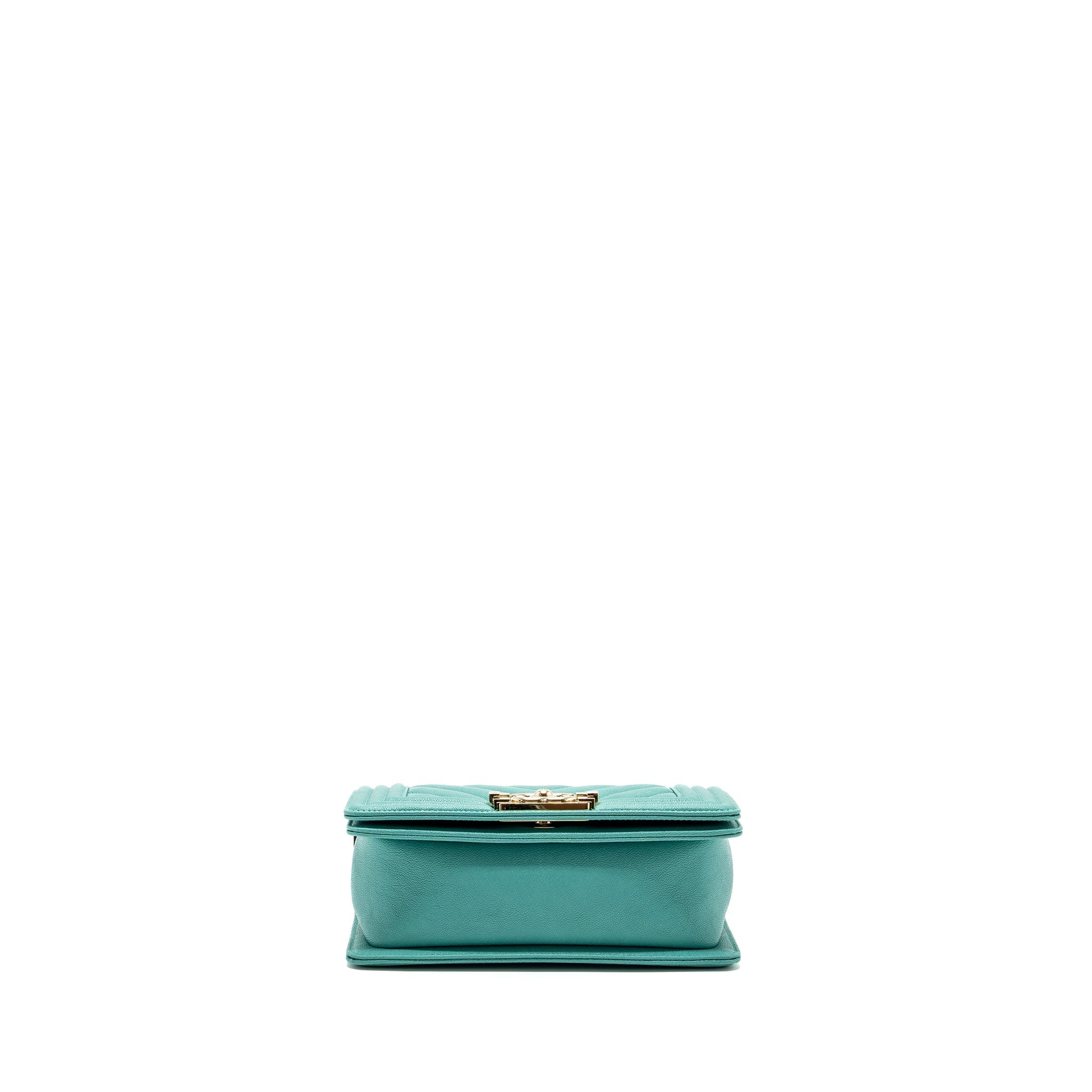 Chanel Chevron small boy bag caviar light green L