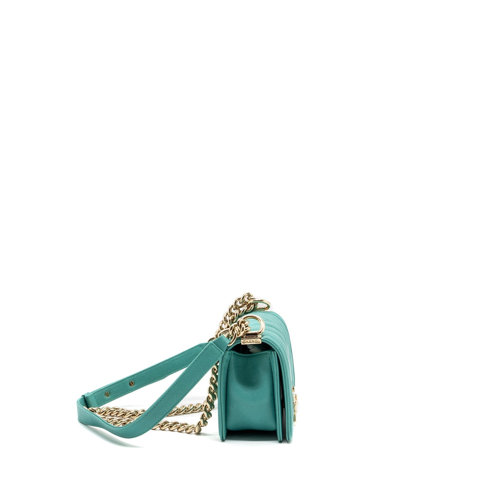 Chanel Chevron small boy bag caviar light green L