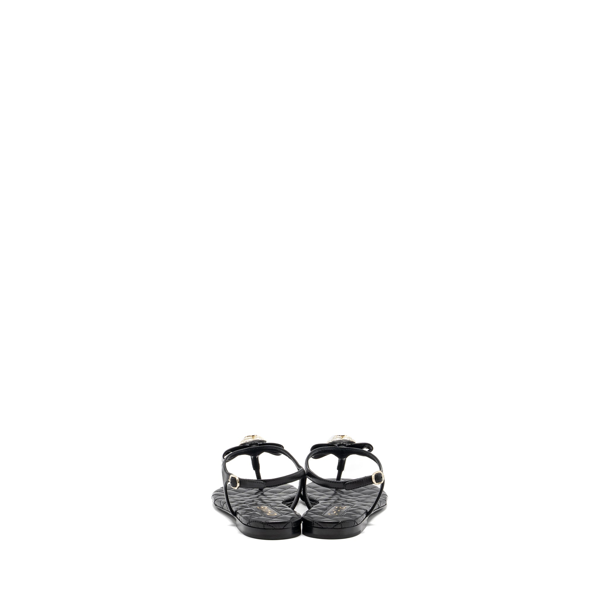 Chanel size 38 camellia leather Sandals black L