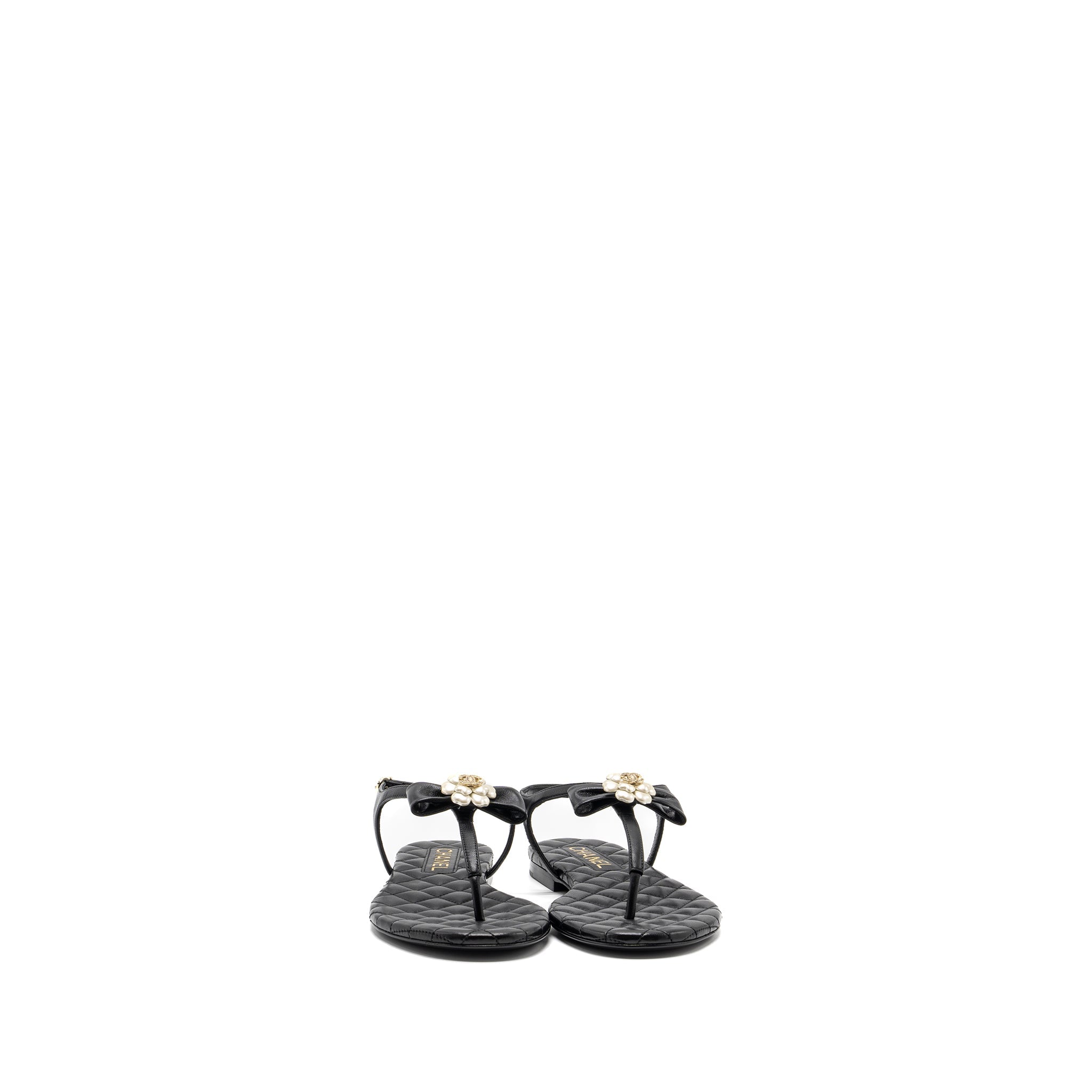 Chanel size 38 camellia leather Sandals black L
