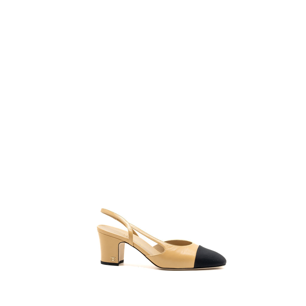 Chanel size 38 slingbacks leather beige / black L