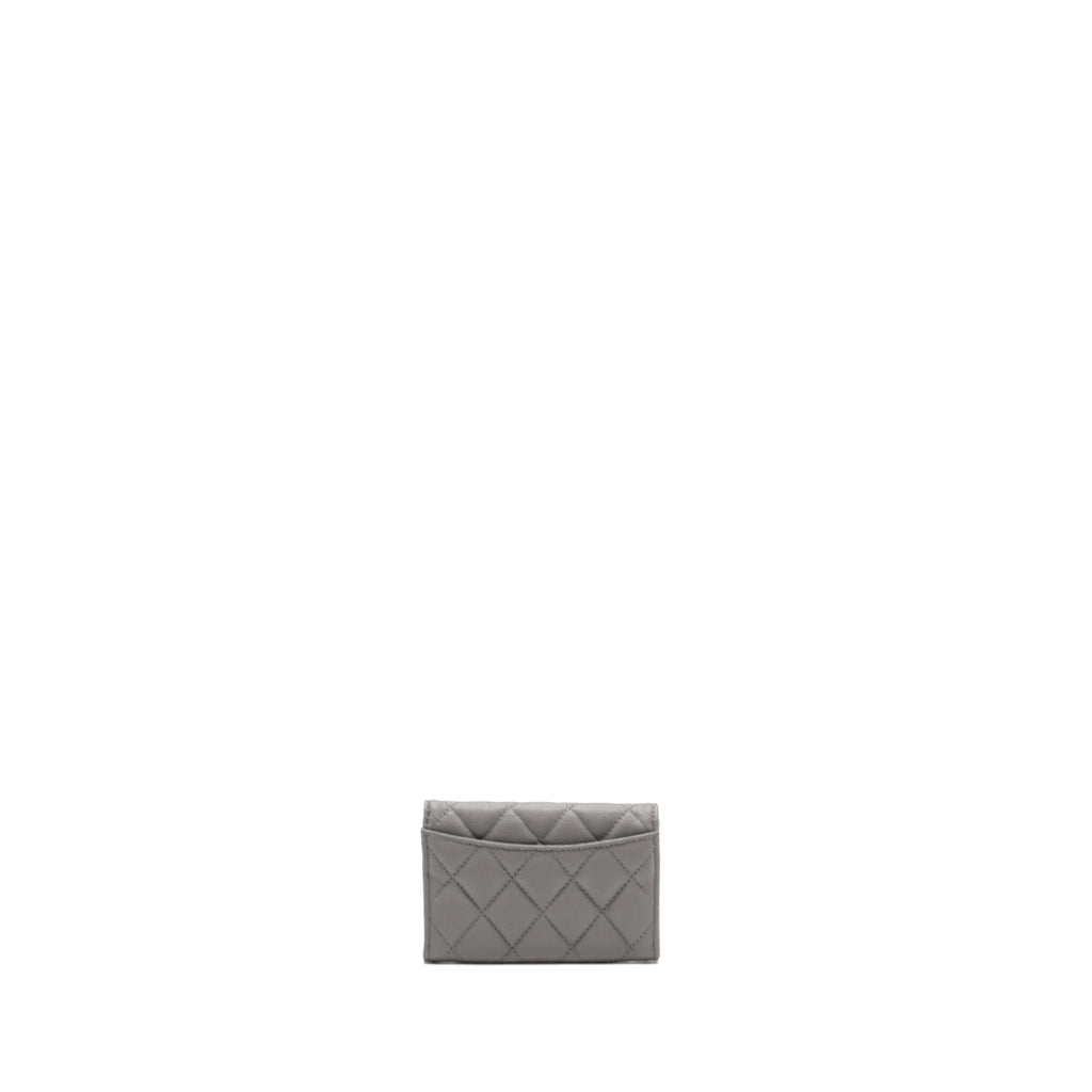 Chanel classic flap card holder caviar grey L (microchip)