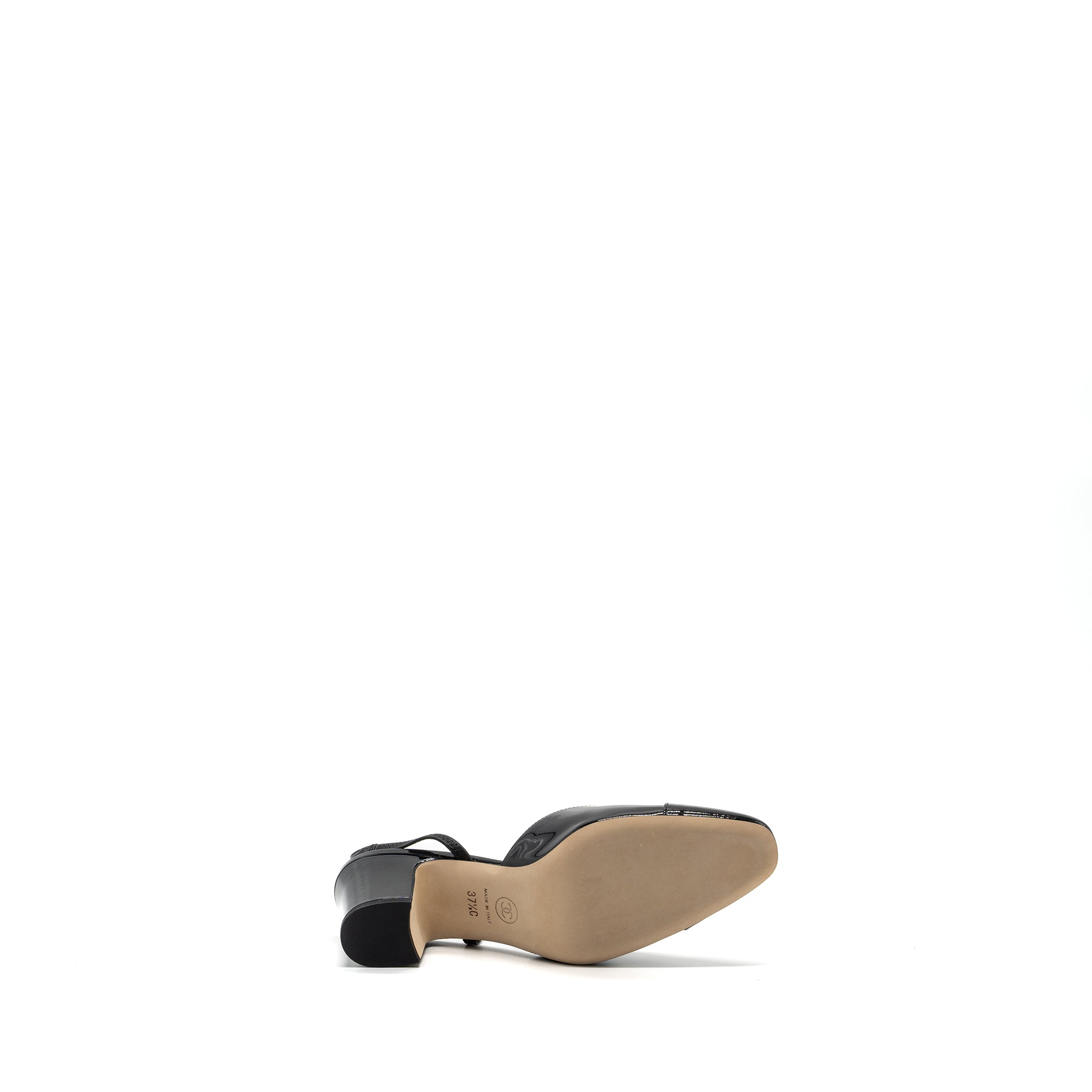 Chanel 22k Size 37.5 SlingBacks Patent/Calfskin Black L