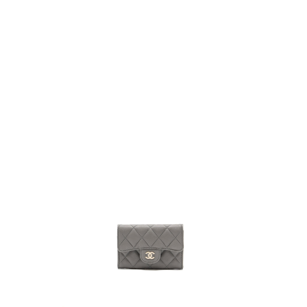 Chanel classic flap card holder caviar grey L (microchip)
