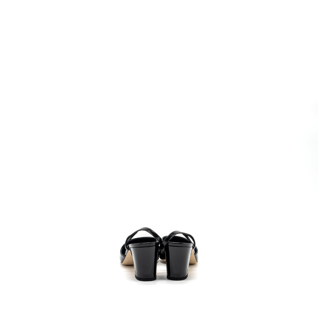 Chanel 22k Size 37.5 SlingBacks Patent/Calfskin Black L