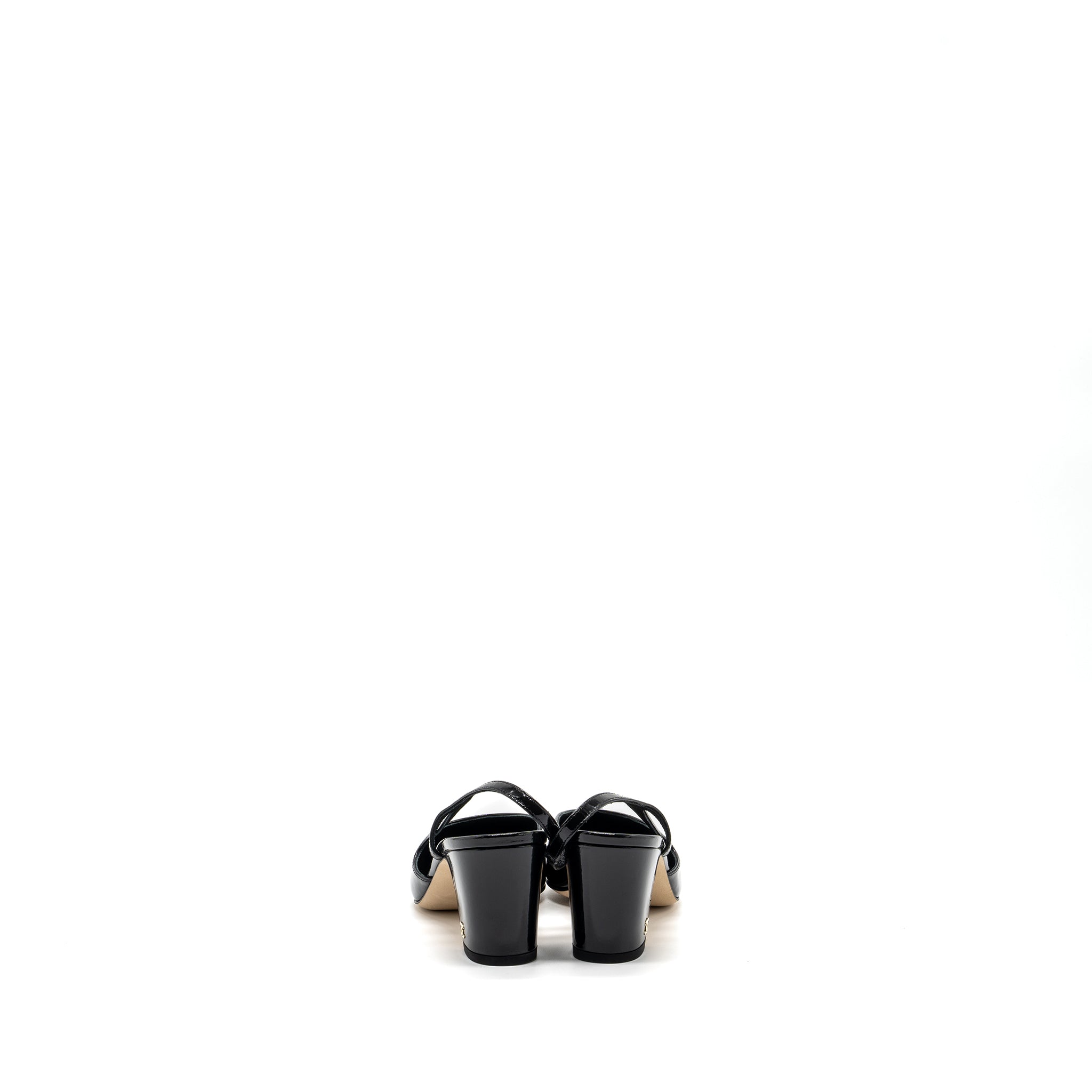 Chanel 22k Size 37.5 SlingBacks Patent/Calfskin Black L