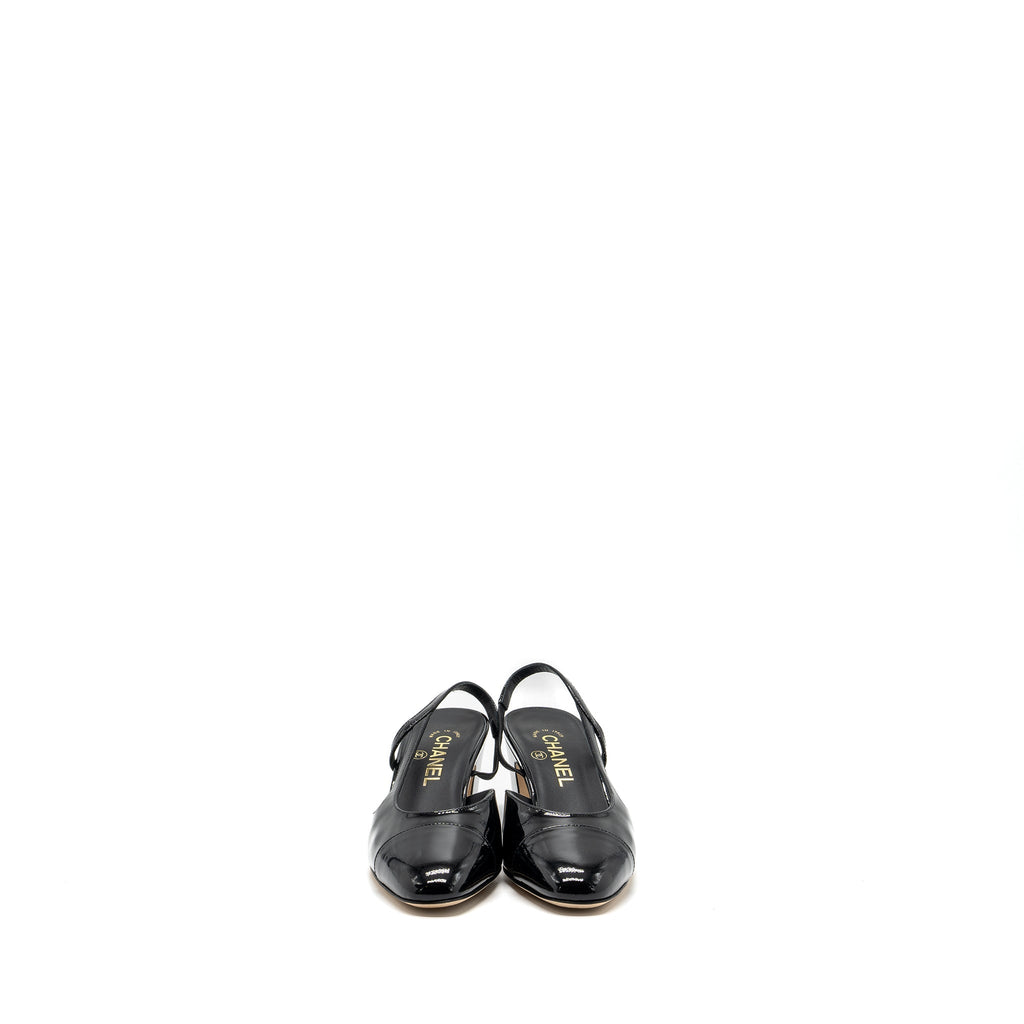 Chanel 22k Size 37.5 SlingBacks Patent/Calfskin Black L