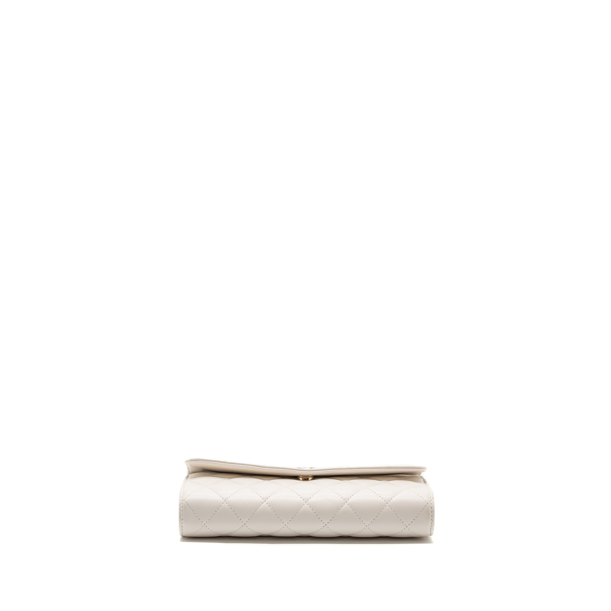 Chanel Top Handle Flap Wallet with chain Lambskin White L (Microchip)