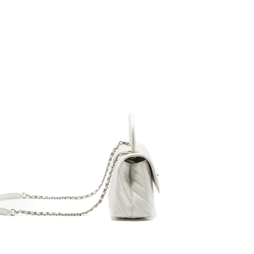 Chanel chevron small coco handle caviar iridescent white