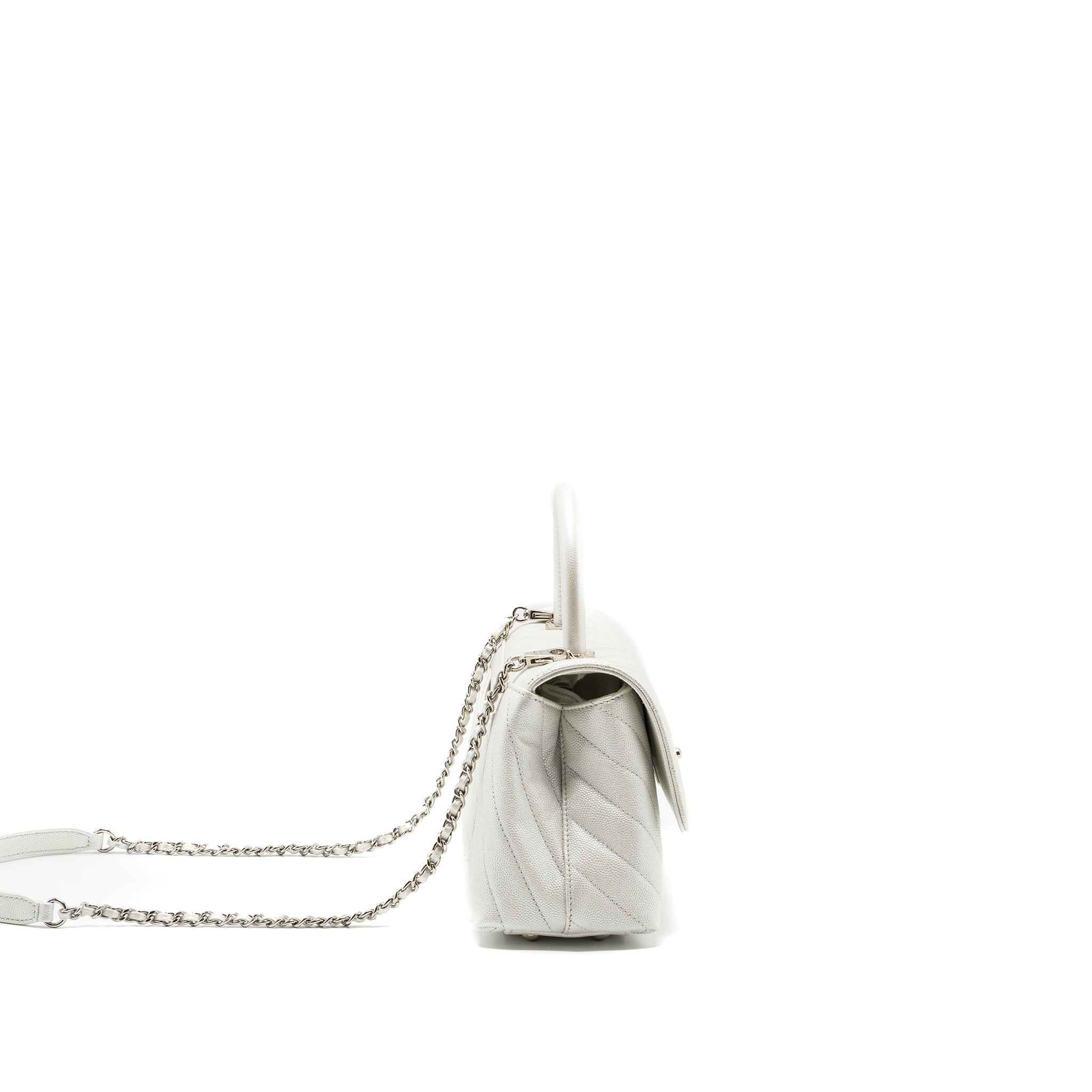 Chanel chevron small coco handle caviar iridescent white
