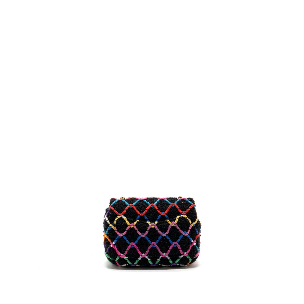 Chanel 22S pearl crush mini square flap bag fabric / tweed black / multicolor  (microchip)