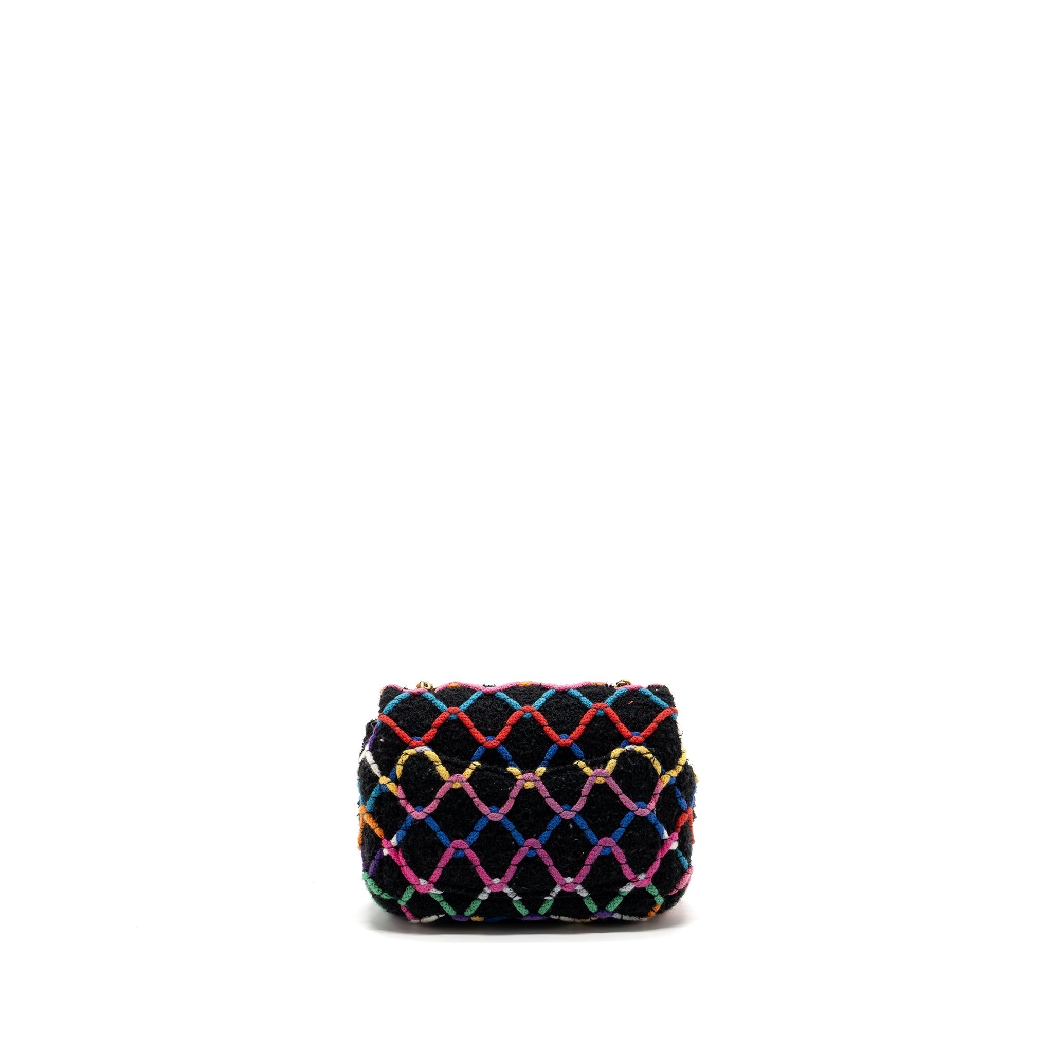 Chanel 22S pearl crush mini square flap bag fabric / tweed black / multicolor  (microchip)