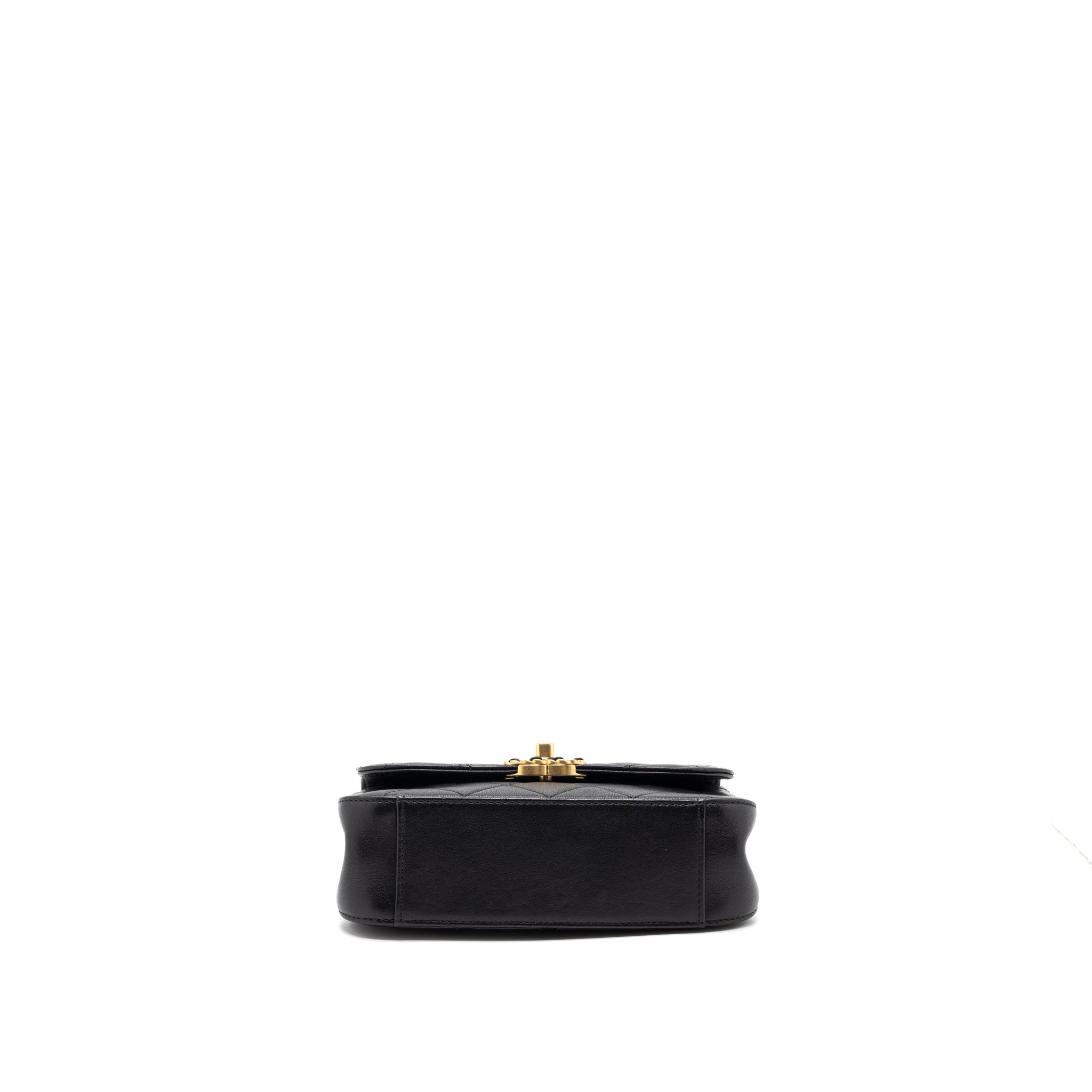 Chanel Top Handle Flap Bag Detailed Logo Goatskin Black