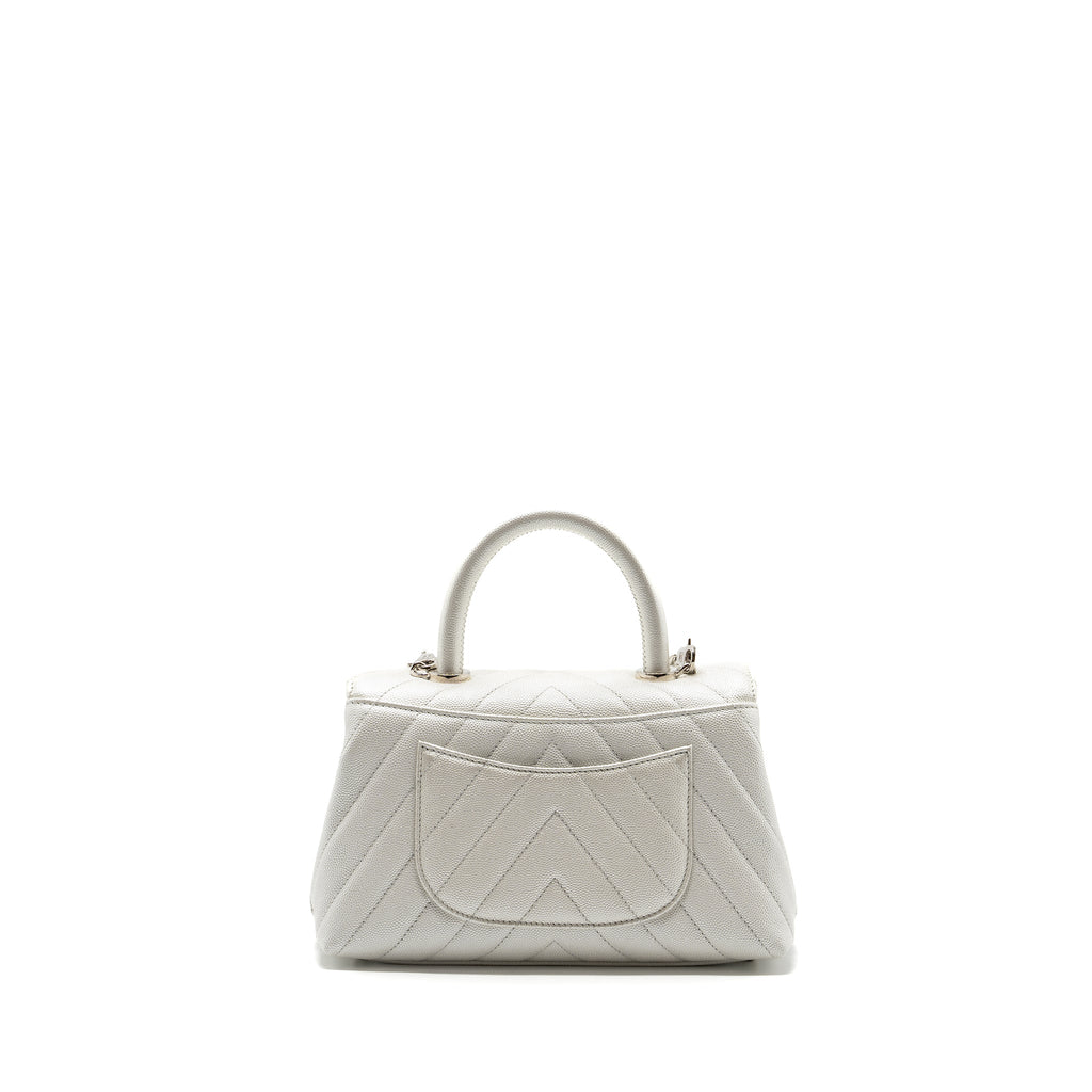Chanel chevron small coco handle caviar iridescent white