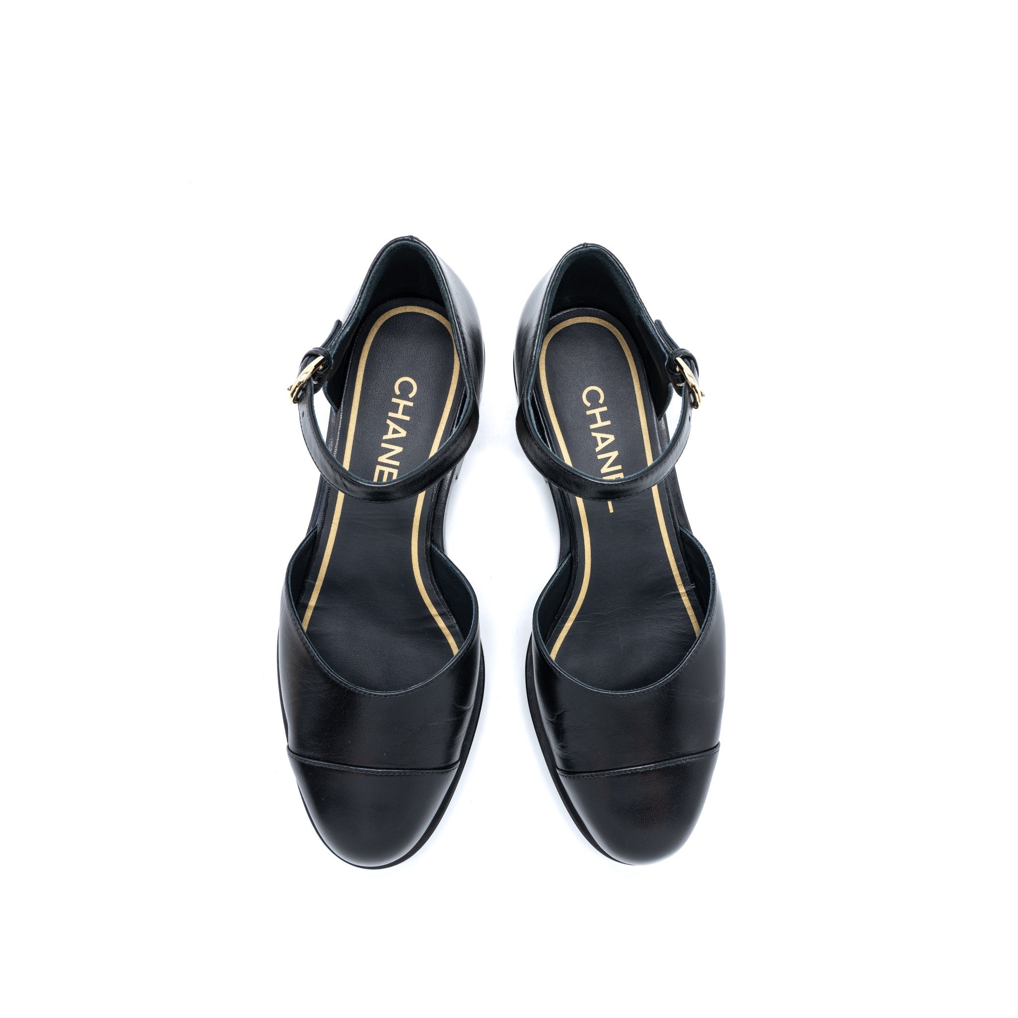 Chanel Size 36.5 Mary Janes Shoes Shiny Goatskin Black L