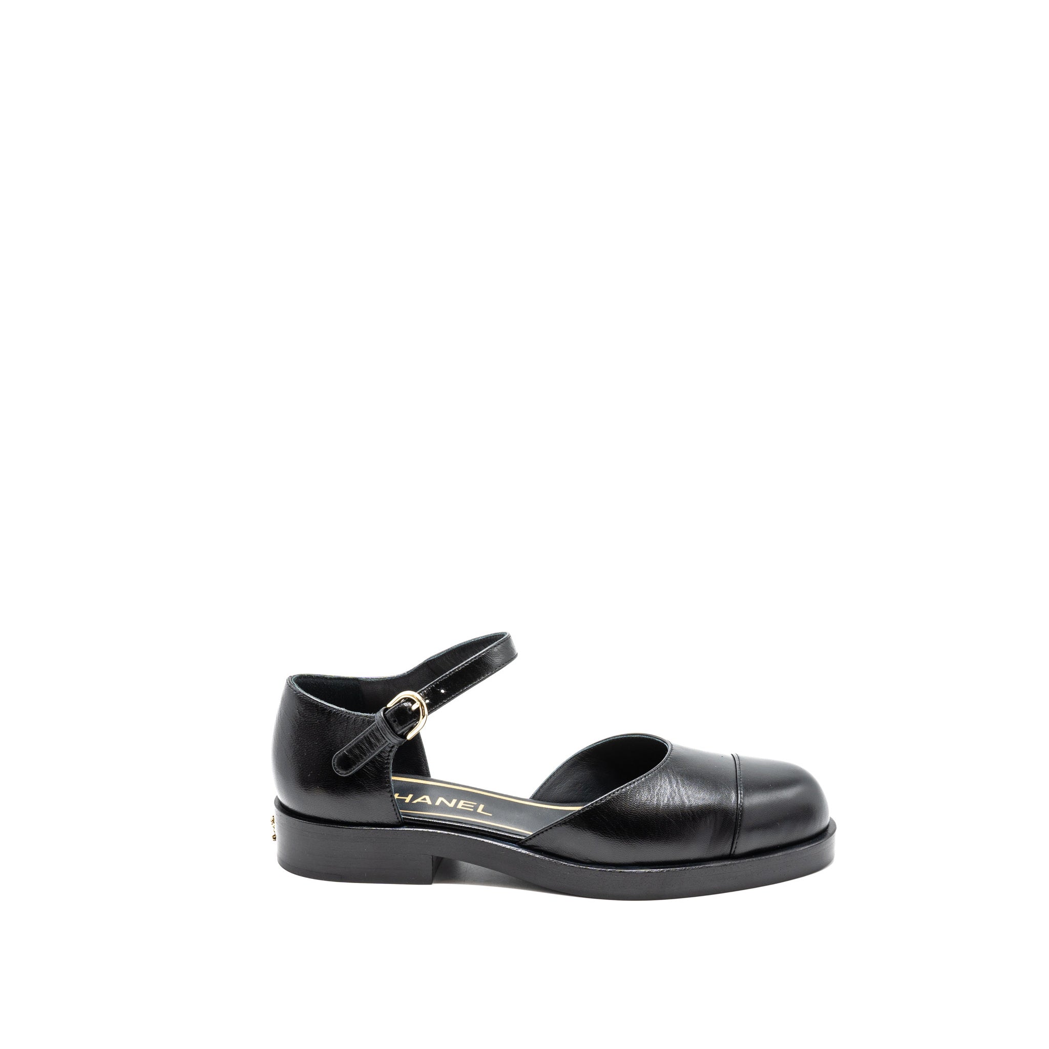 Chanel Size 36.5 Mary Janes Shoes Shiny Goatskin Black L