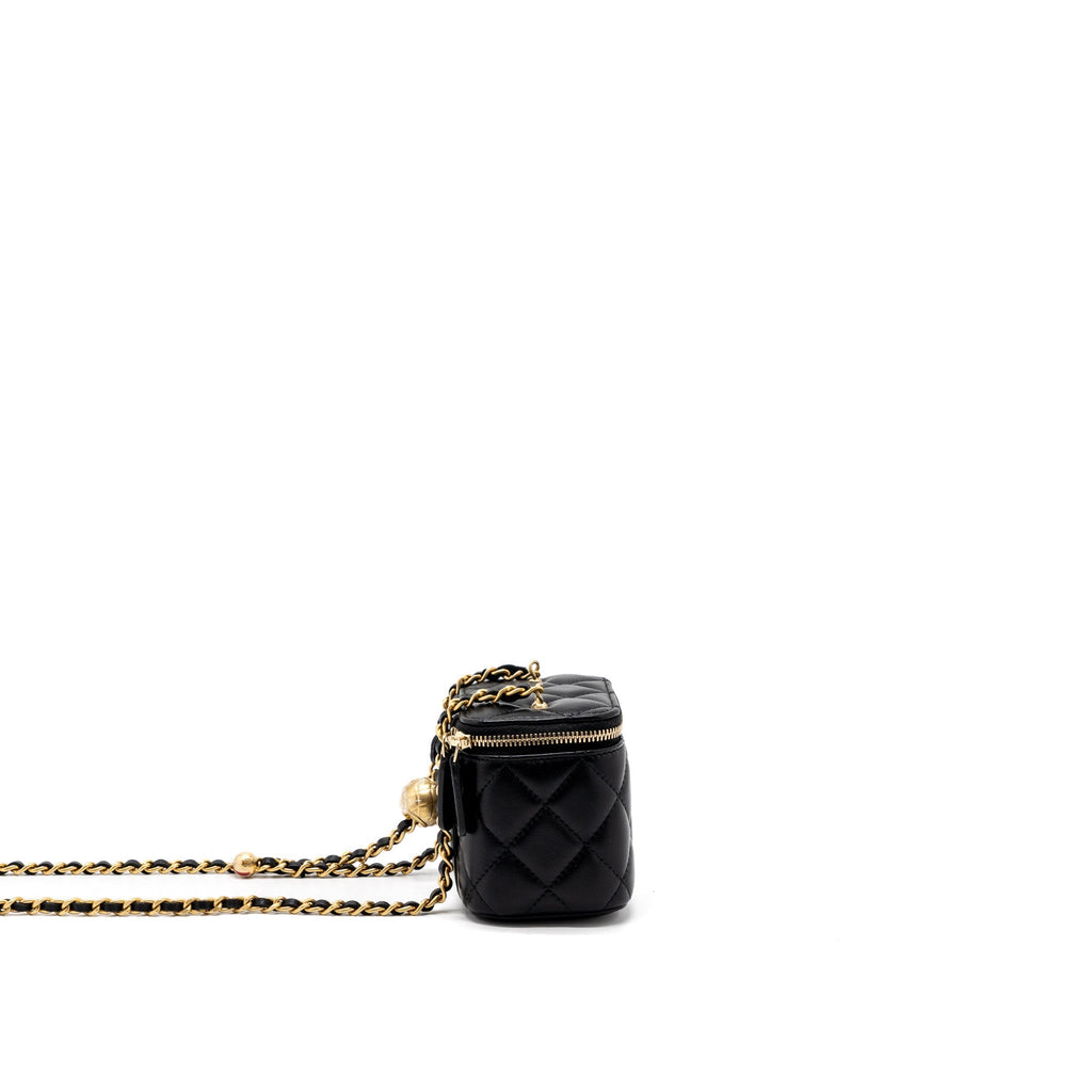 Chanel Pearl Crush Mini Vanity with Chain Lambskin Black Brushed  (Microchip)
