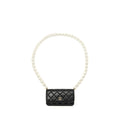 Chanel CC Logo Clutch with Giant Pearl Chain Lambskin Black L