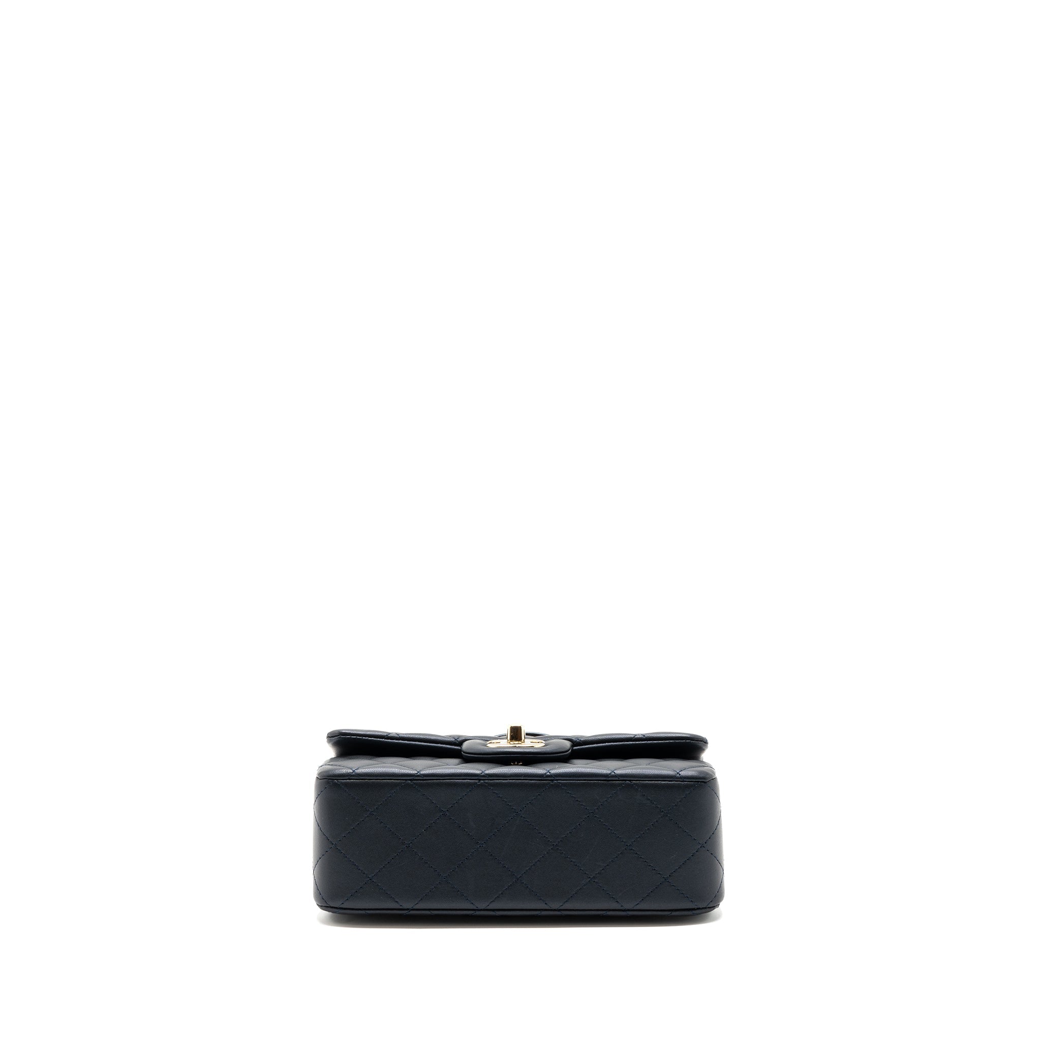 Chanel 22a Top Handle Mini Rectangular Flap Bag Lambskin Dark Blue L(Microchip)
