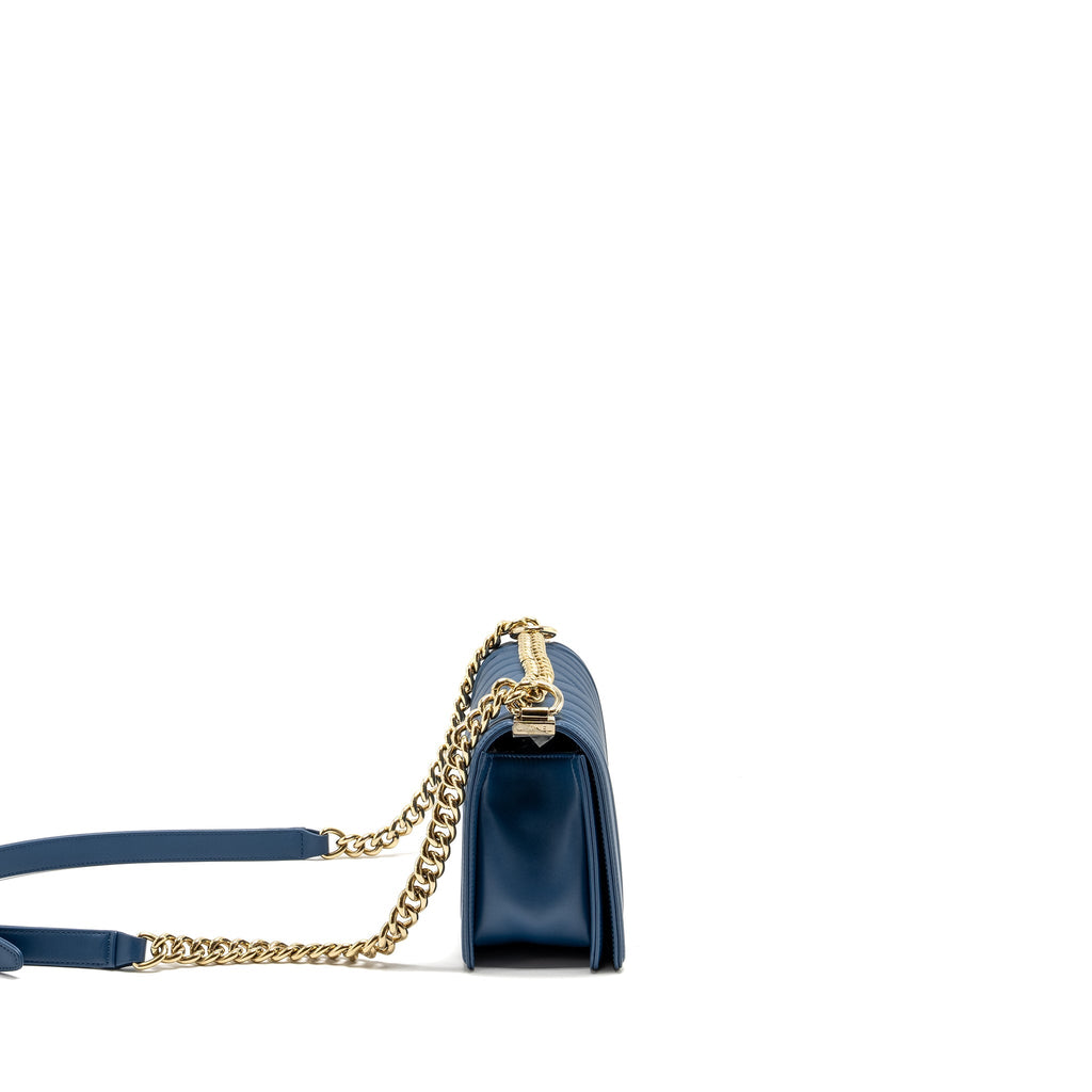 Chanel Medium Chevron Boy Bag Calfskin Blue