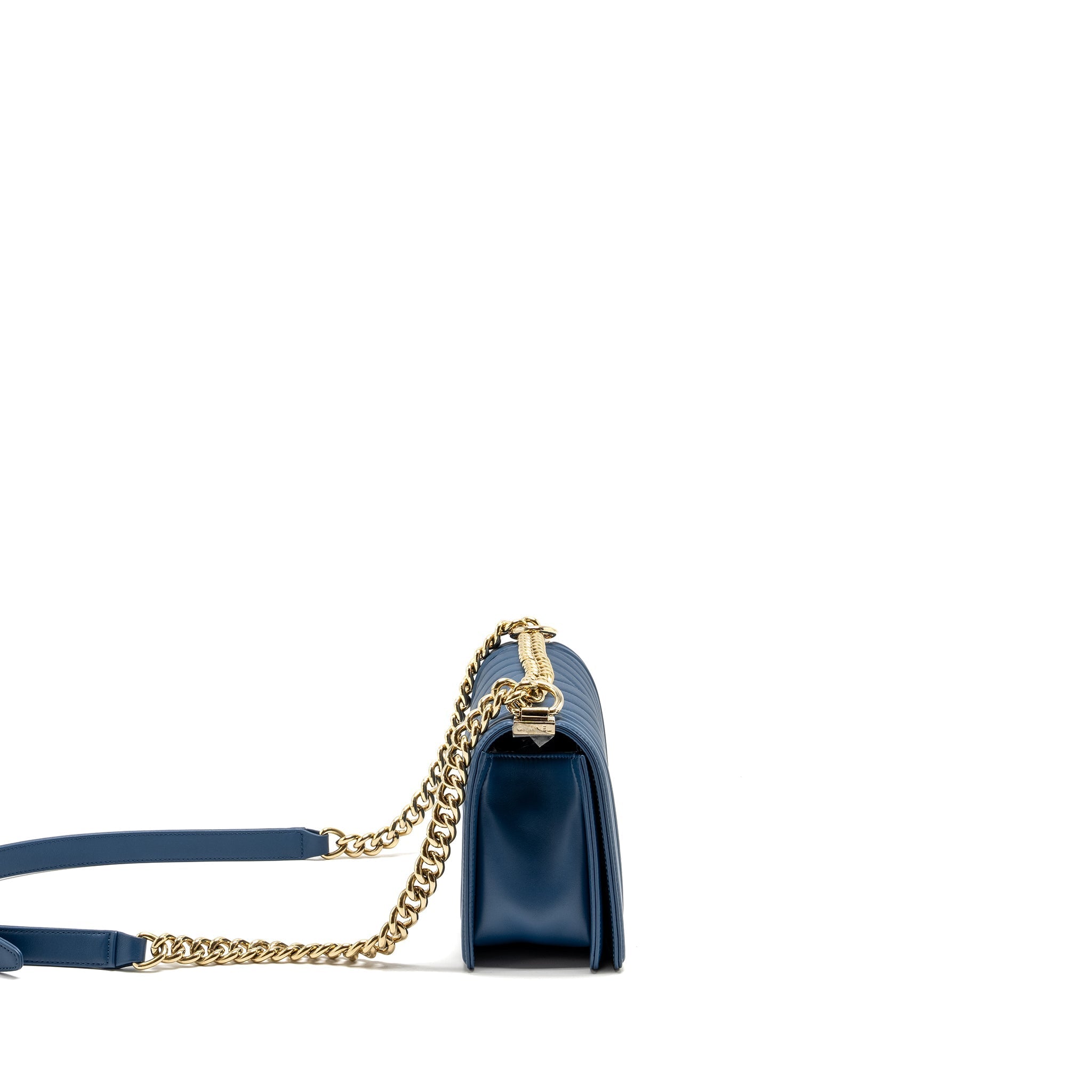 Chanel Medium Chevron Boy Bag Calfskin Blue