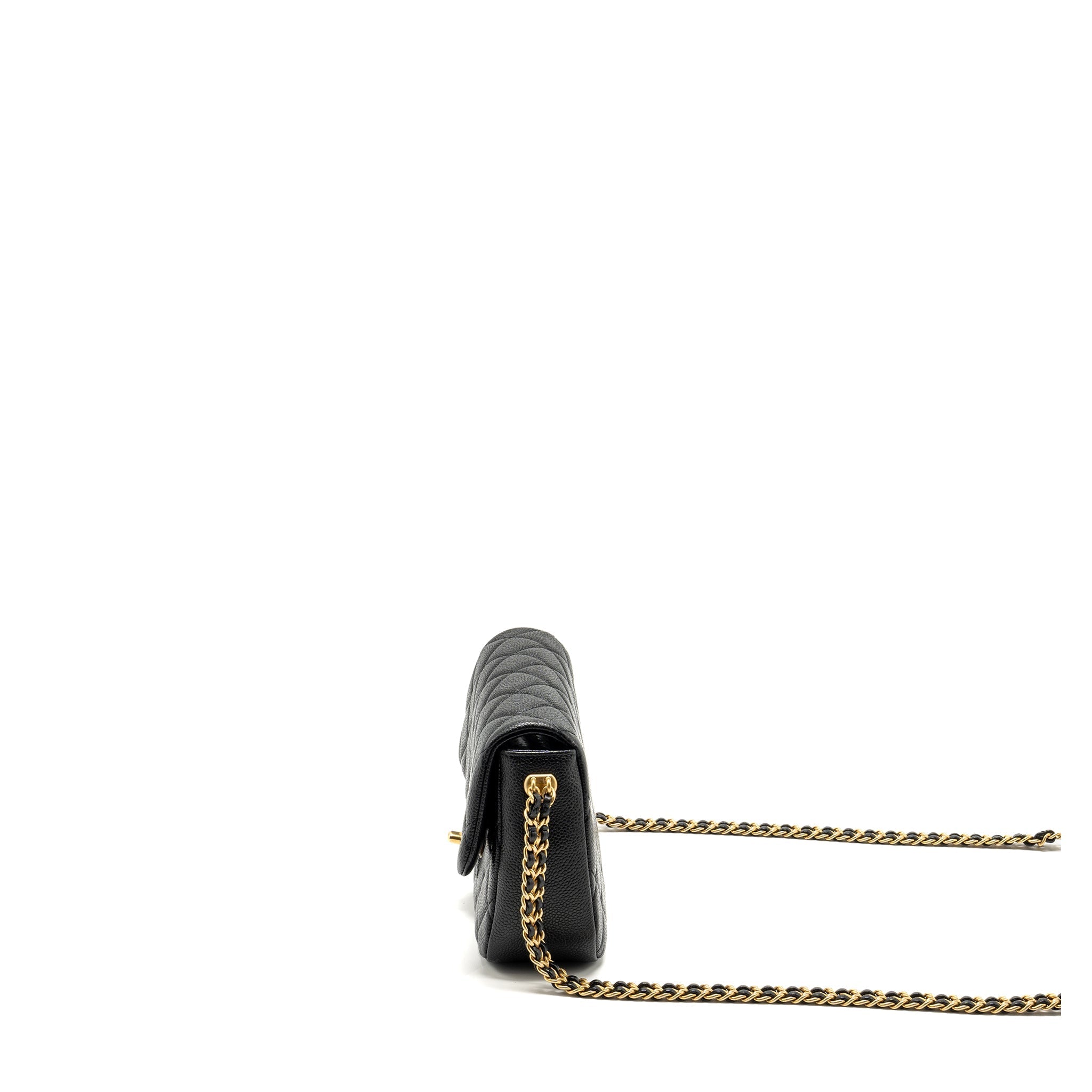 Chanel 21A Detailed Chains Flap Bag Caviar Black  (Microchip)