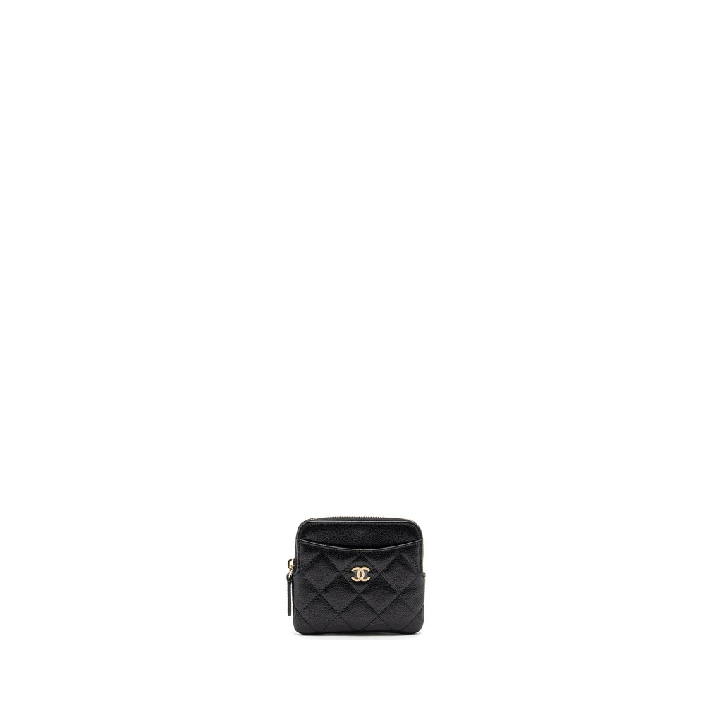 Chanel square zipper pouch card holder caviar black L (Microchip)