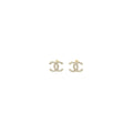 Chanel CC logo earrings light gold tone with crystal